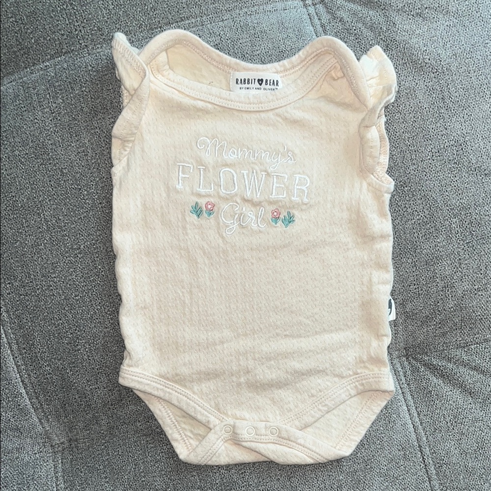 Rabbit + Bear Ruffle Sleeve Embroidered Onesie “Mommy’s Flower Girl”
